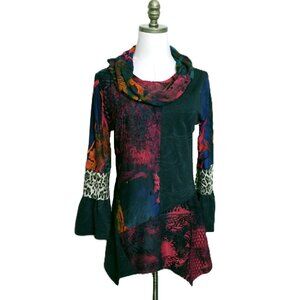 NWOT Calessa Art to Wear Adjustable Cowl Neck Tunic Top Size M Mixed Media